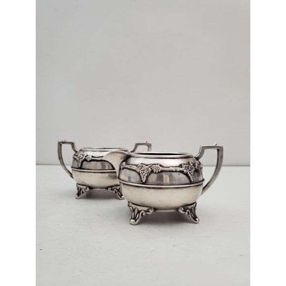 Vintage Sugar Bowl and Creamer Pitcher with Handle -silver plated Irvinware, - Picture 2 of 10